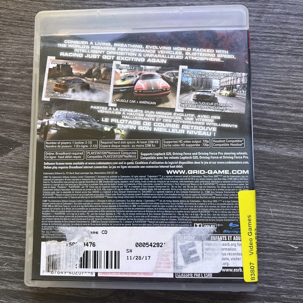 Grid Sony Playstation 3 PS3‎ Game Disc & Box